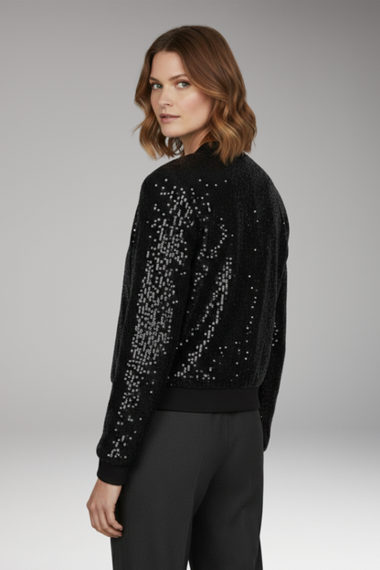 Women's Sequin Jacket Zipper Ribbed Hem