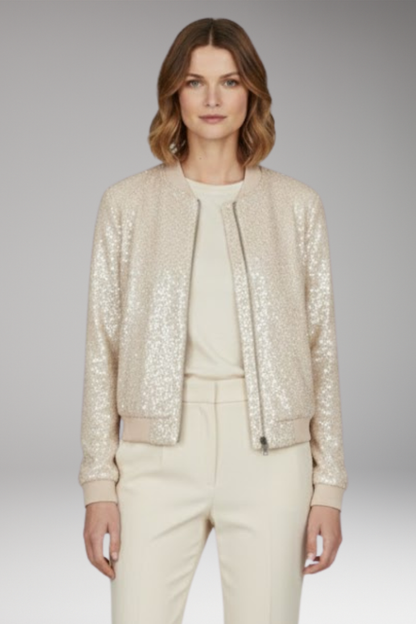 Women's Sequin Jacket Zipper Ribbed Hem