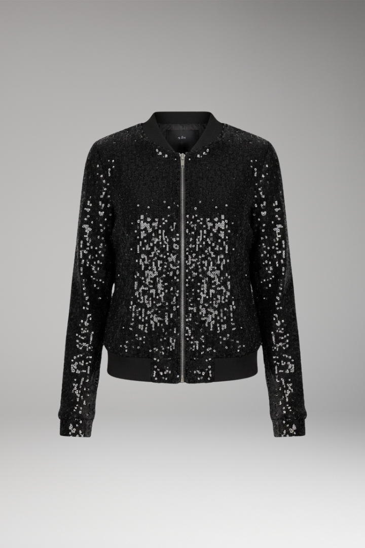 Women's Sequin Jacket Zipper Ribbed Hem - VibreMode