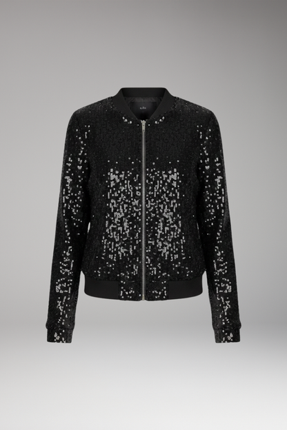 Women's Sequin Jacket Zipper Ribbed Hem - VibreMode