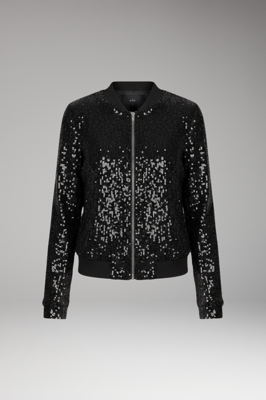 Women's Sequin Jacket Zipper Ribbed Hem - VibreMode