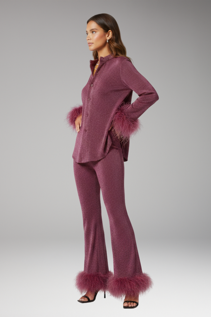 Women's Feather Trim Button Front Set