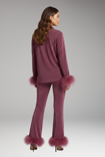 Women's Feather Trim Button Front Set