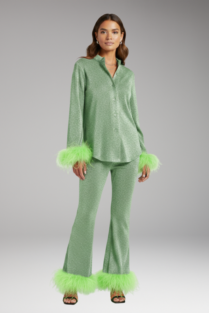 Women's Feather Trim Button Front Set