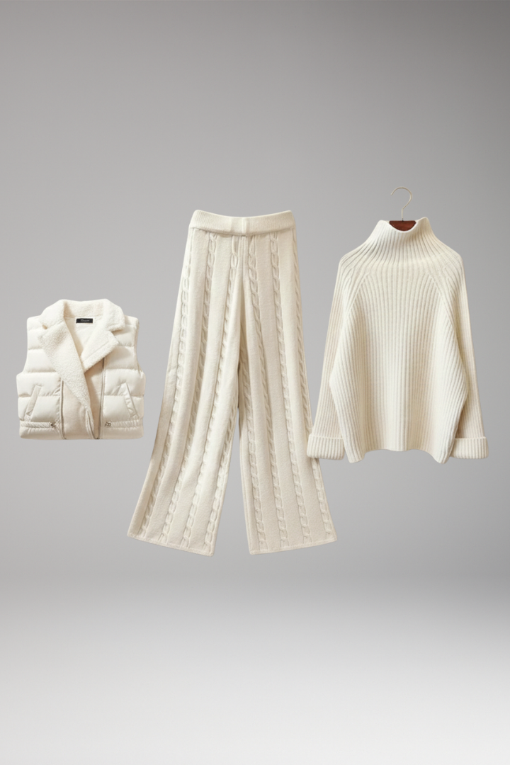 Women's Turtleneck Sweater Set Wide Leg Pants - VibreMode