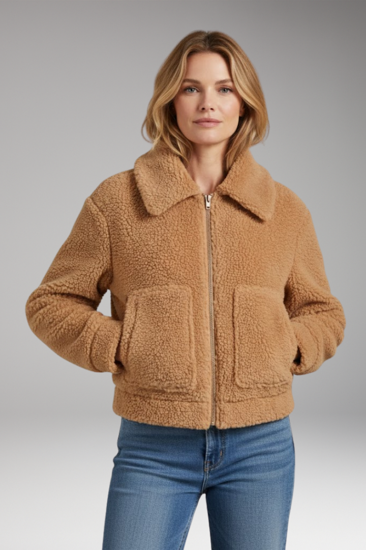 Women's Sherpa Bomber Jacket Full Zip Short Length