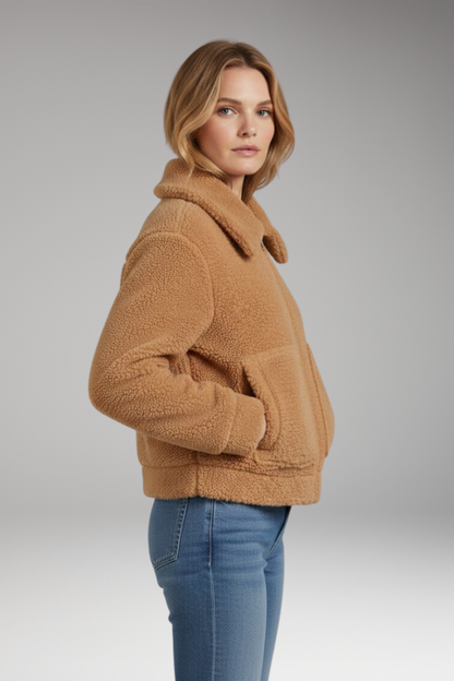 Women's Sherpa Bomber Jacket Full Zip Short Length