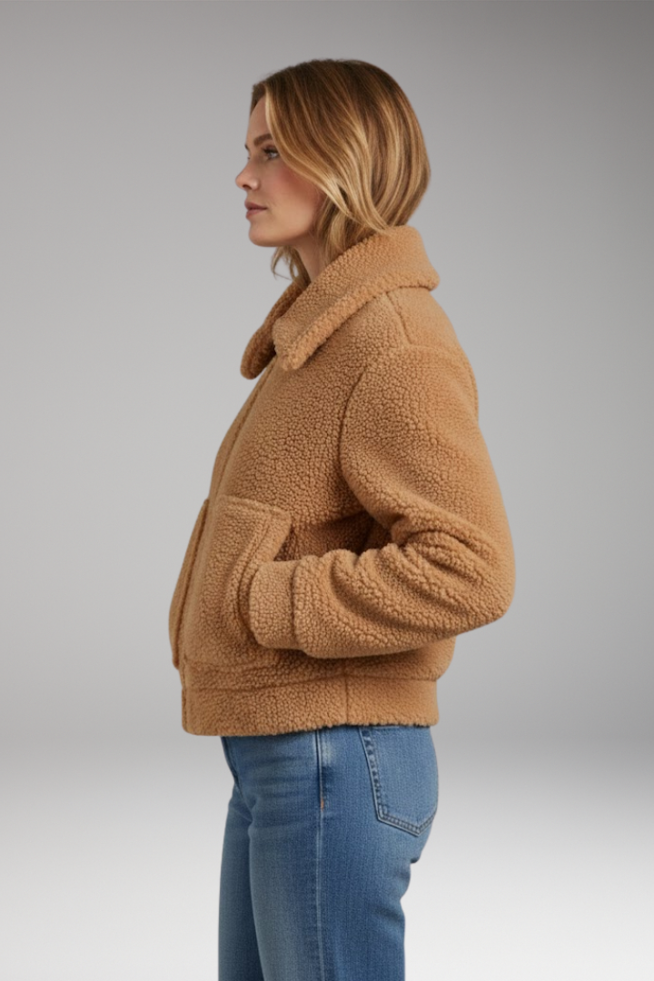 Women's Sherpa Bomber Jacket Full Zip Short Length
