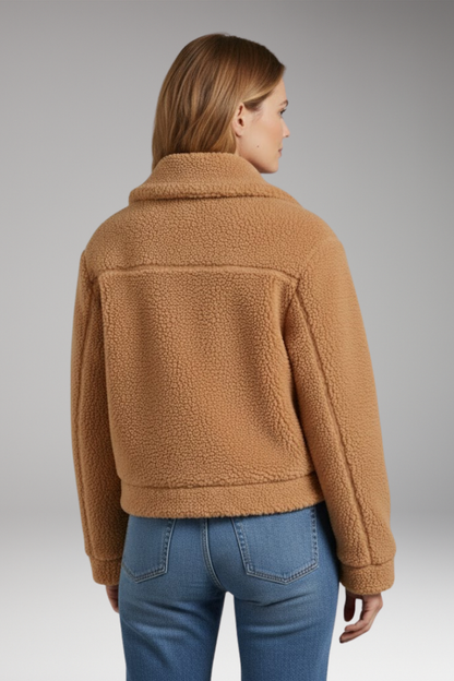 Women's Sherpa Bomber Jacket Full Zip Short Length