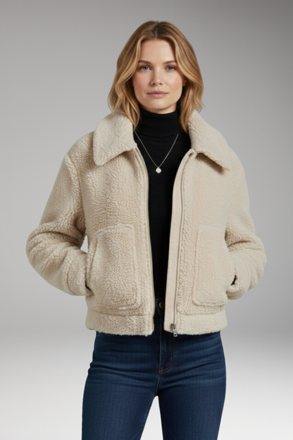 Women's Sherpa Bomber Jacket Full Zip Short Length