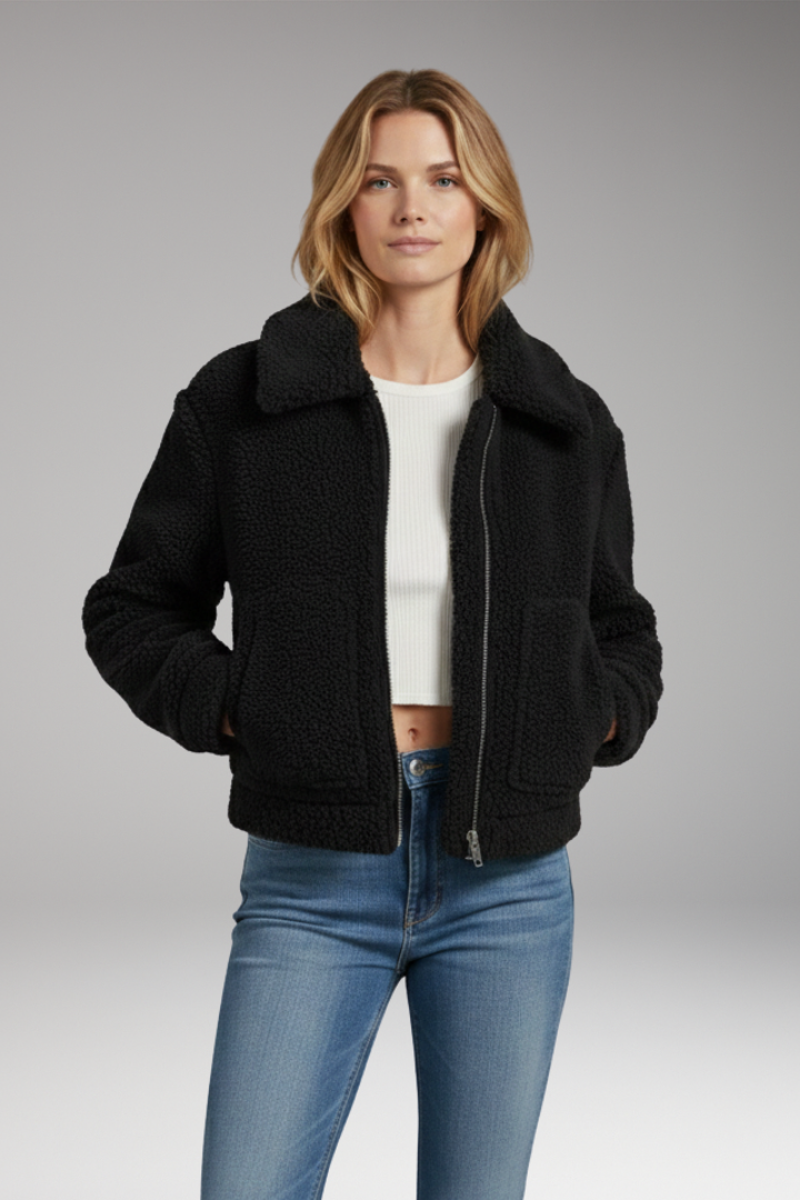 Women's Sherpa Bomber Jacket Full Zip Short Length