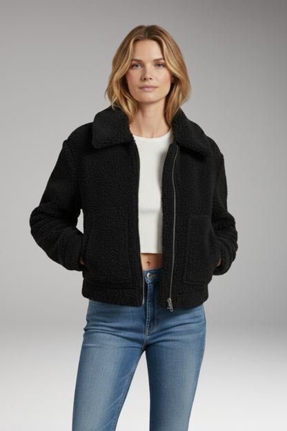 Women's Sherpa Bomber Jacket Full Zip Short Length
