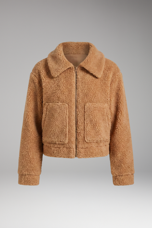 Women's Sherpa Bomber Jacket Full Zip Short Length - VibreMode