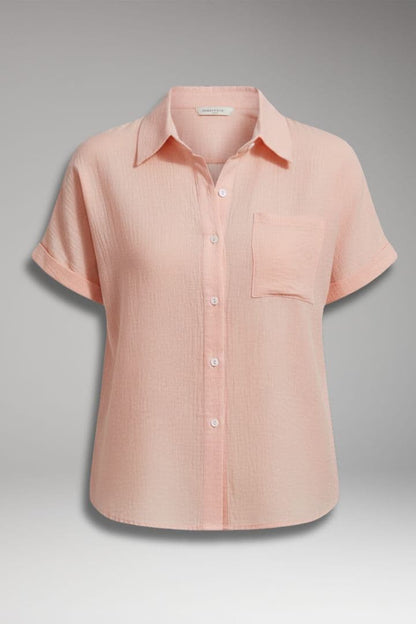 Women's Button Front Blouse with Chest Pocket - VibreMode