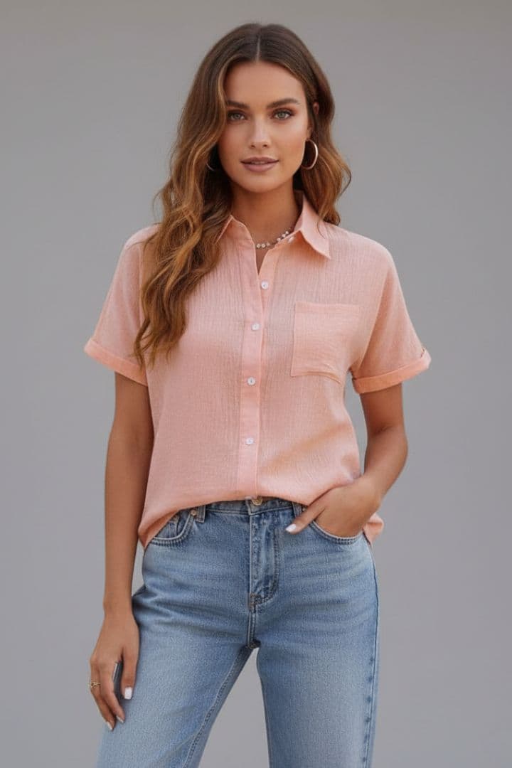 Women's Button Front Blouse with Chest Pocket