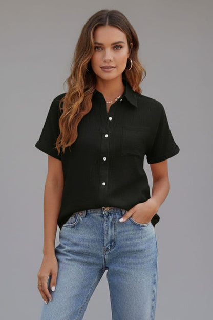 Women's Button Front Blouse with Chest Pocket
