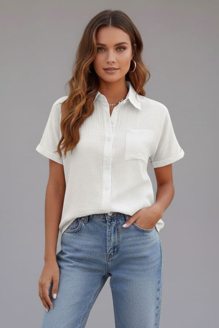 Women's Button Front Blouse with Chest Pocket