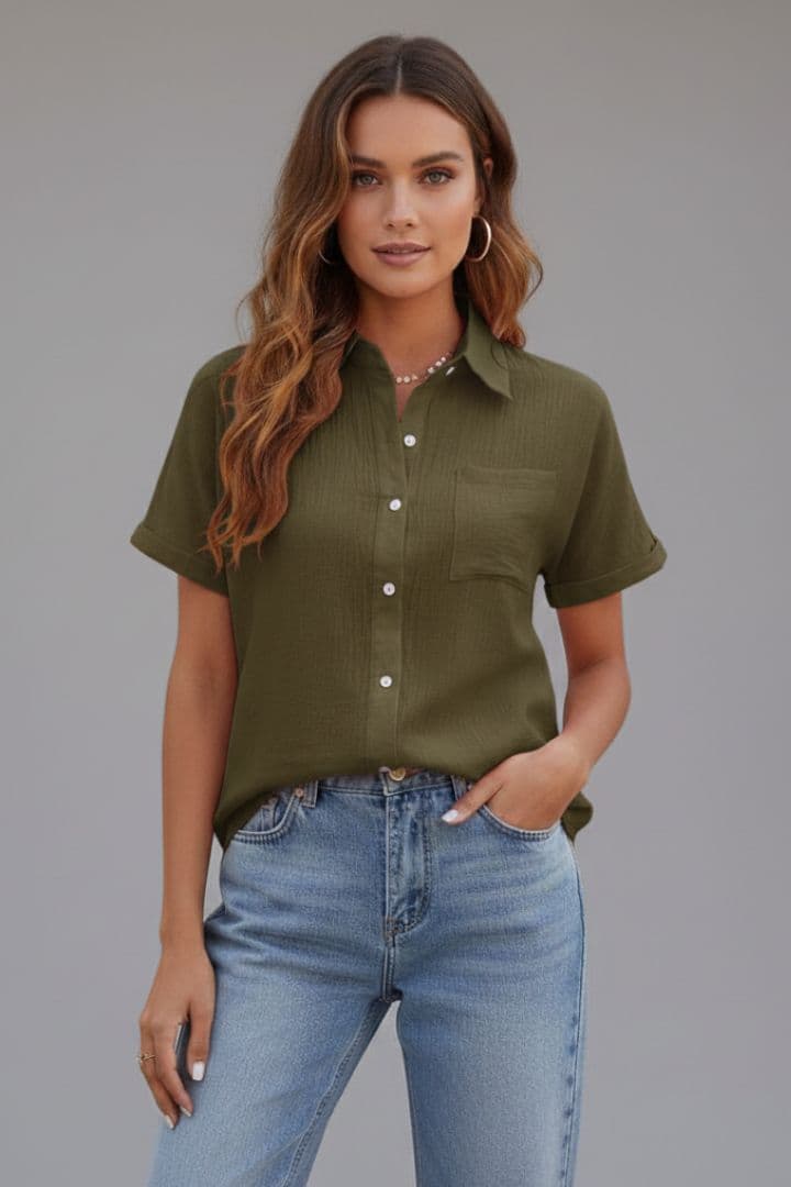 Women's Button Front Blouse with Chest Pocket