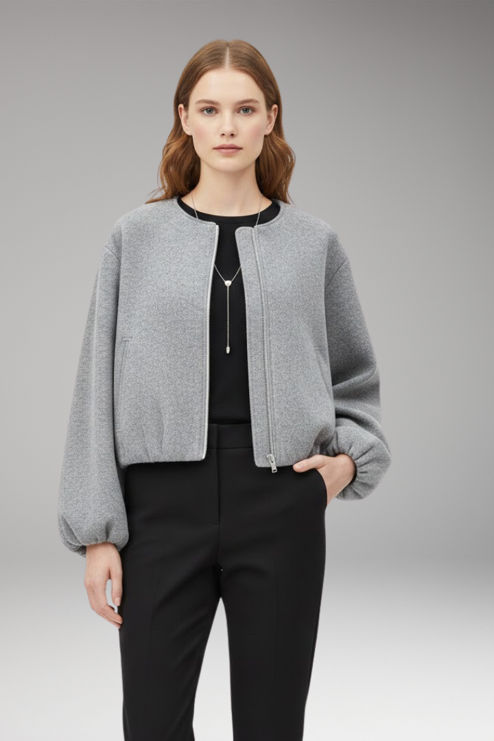 Women's Bomber Jacket Short Zip Front Long Sleeve