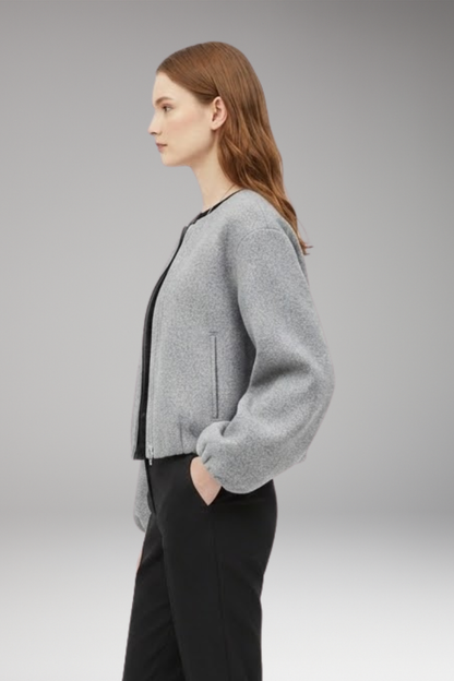 Women's Bomber Jacket Short Zip Front Long Sleeve