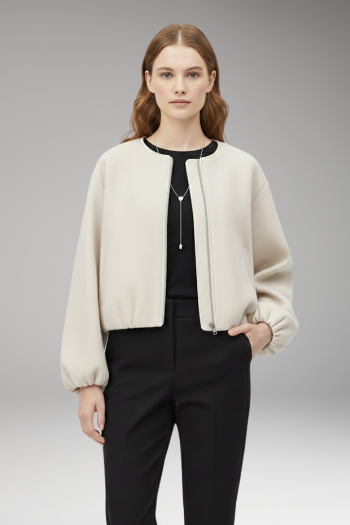 Women's Bomber Jacket Short Zip Front Long Sleeve