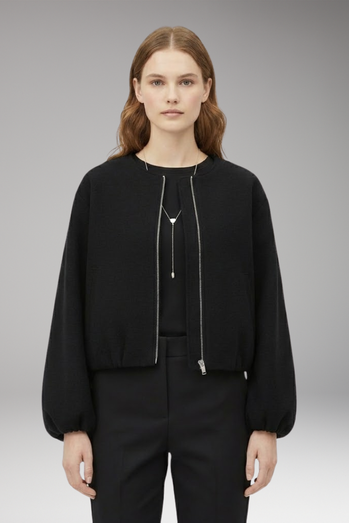 Women's Bomber Jacket Short Zip Front Long Sleeve