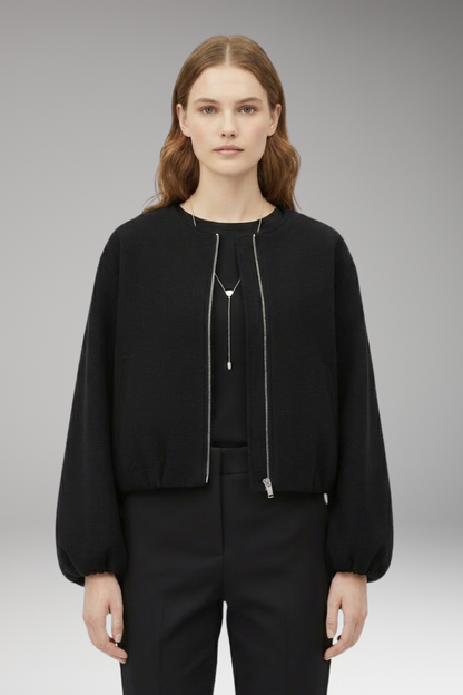 Women's Bomber Jacket Short Zip Front Long Sleeve