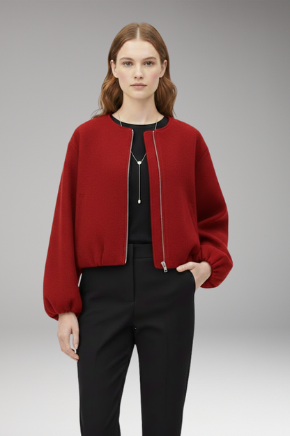 Women's Bomber Jacket Short Zip Front Long Sleeve