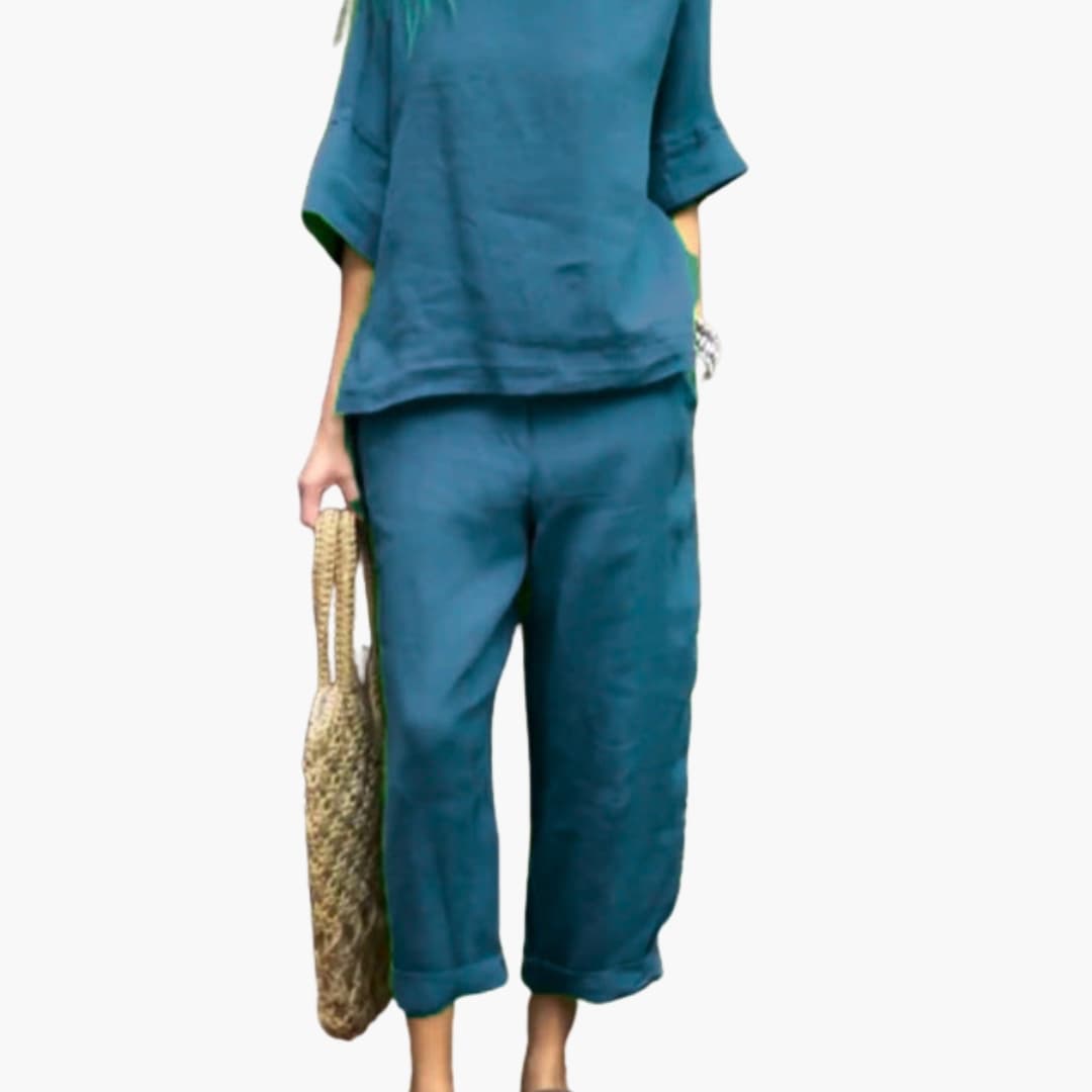 Women's Short Sleeve Two Piece Set Round Neck Elastic Waist Pants