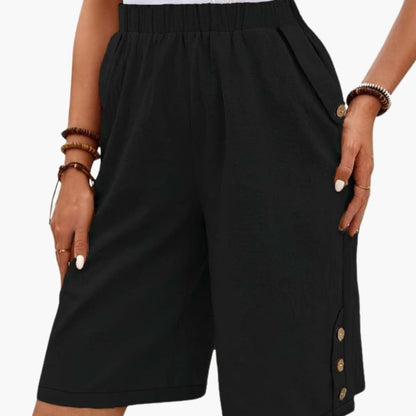 Women's Elastic Waist Shorts Button Detail
