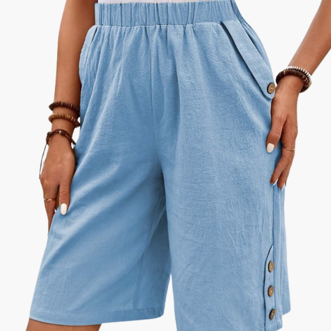 Women's Elastic Waist Shorts Button Detail