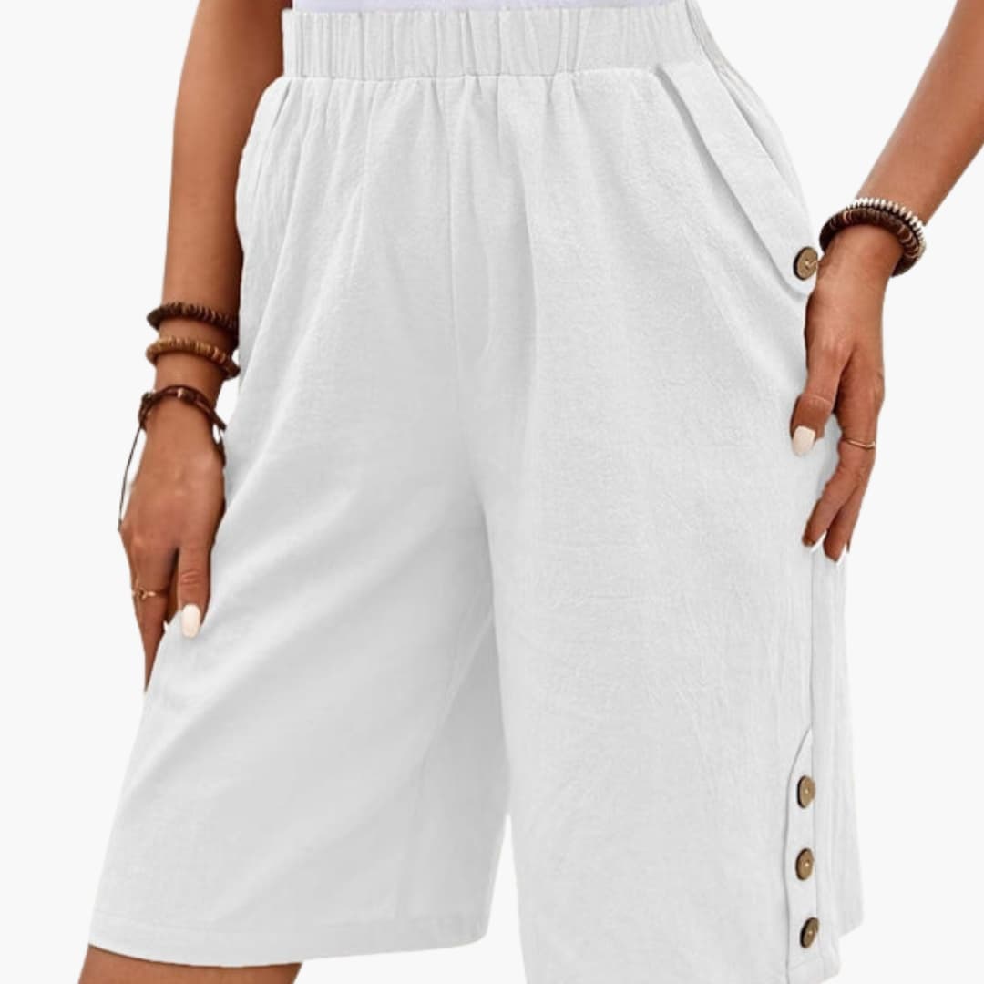 Women's Elastic Waist Shorts Button Detail