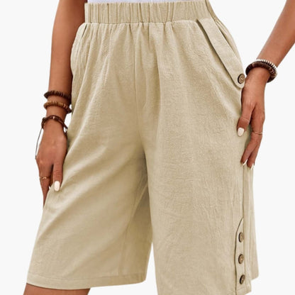 Women's Elastic Waist Shorts Button Detail
