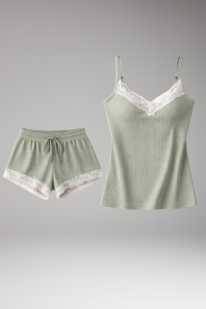 Women's Lace Trim Sleepwear Set Adjustable Straps - VibreMode