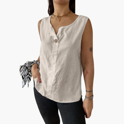 Women's Sleeveless Blouse Button Front Hip Length - VibreMode