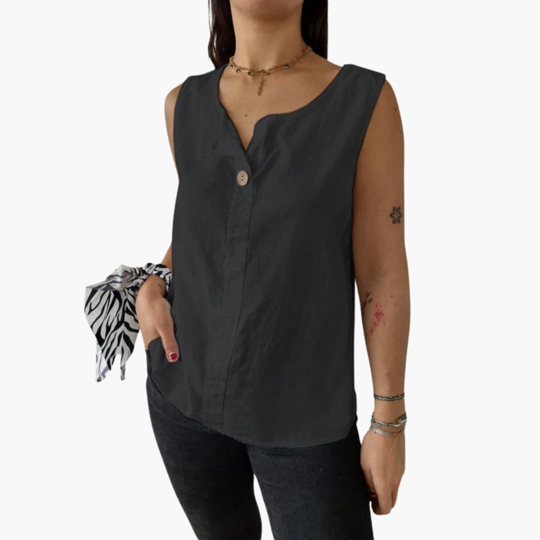 Women's Sleeveless Blouse Button Front Hip Length