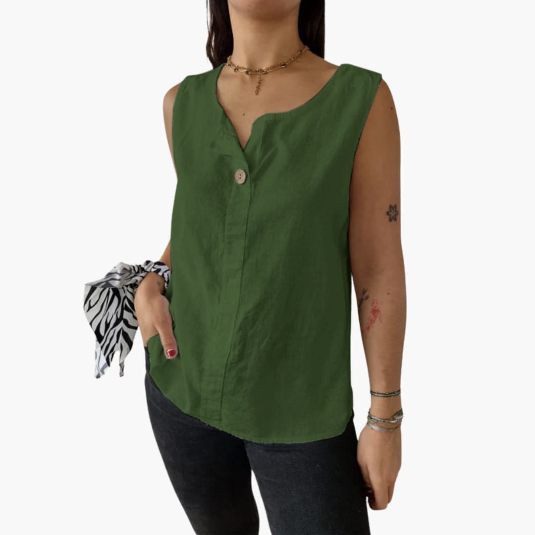 Women's Sleeveless Blouse Button Front Hip Length