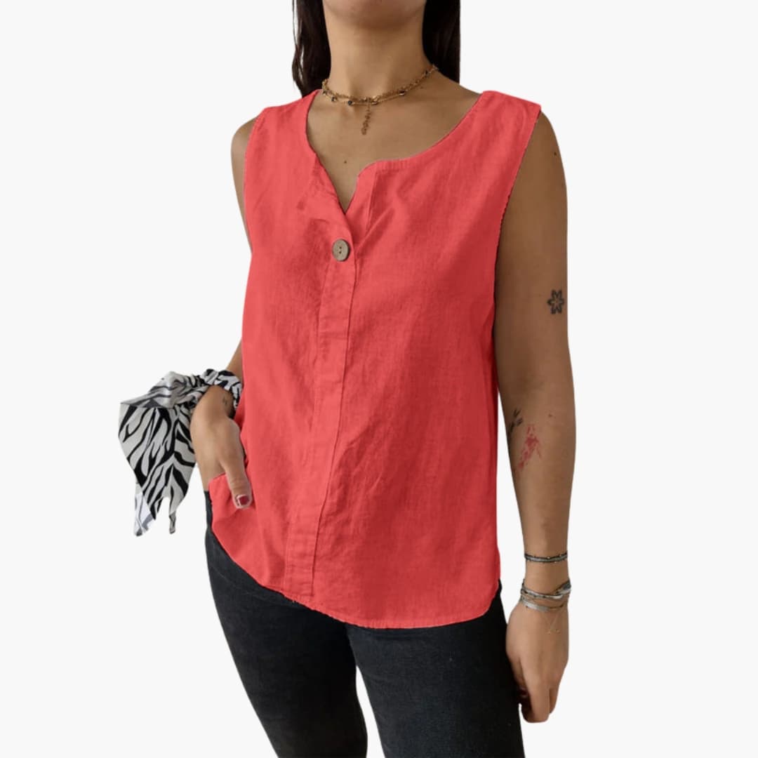 Women's Sleeveless Blouse Button Front Hip Length