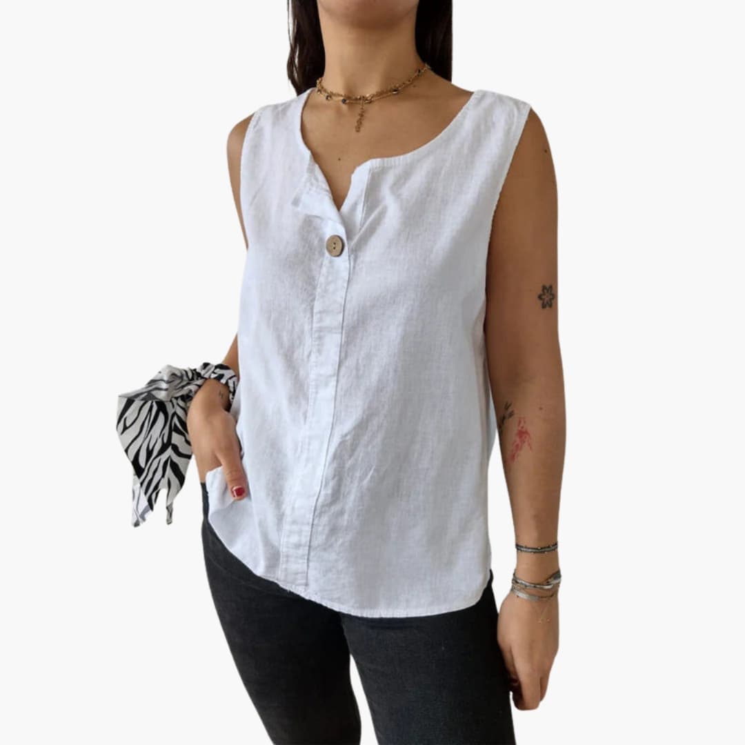 Women's Sleeveless Blouse Button Front Hip Length