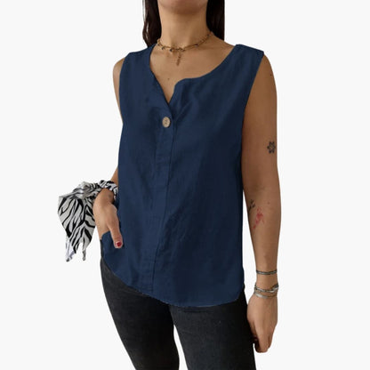 Women's Sleeveless Blouse Button Front Hip Length