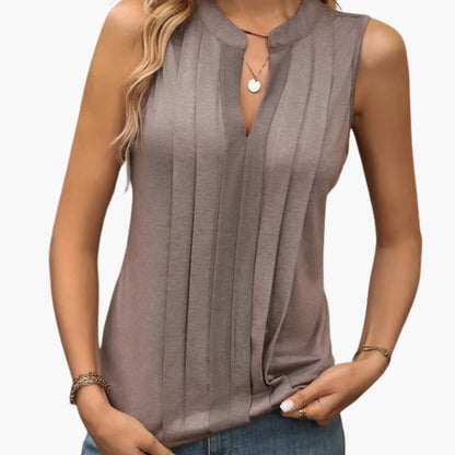 Women's Sleeveless V-Neck Blouse Pleated Design