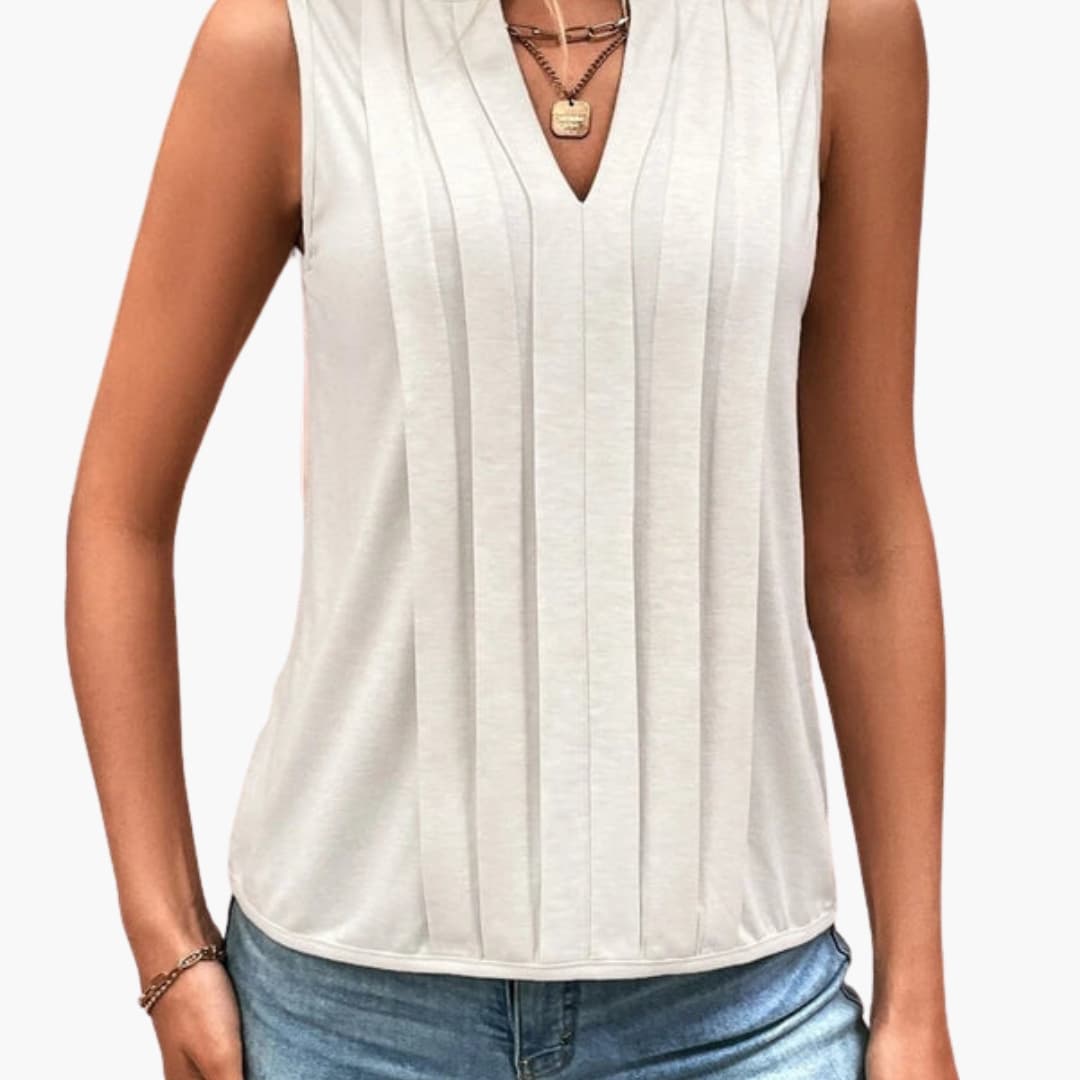 Women's Sleeveless V-Neck Blouse Pleated Design - VibreMode