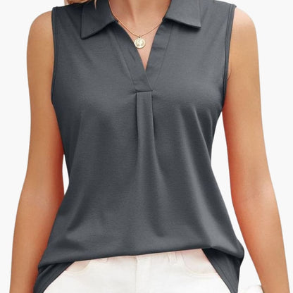 Women's Sleeveless Collared Blouse Woven Summer