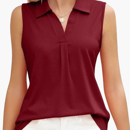 Women's Sleeveless Collared Blouse Woven Summer