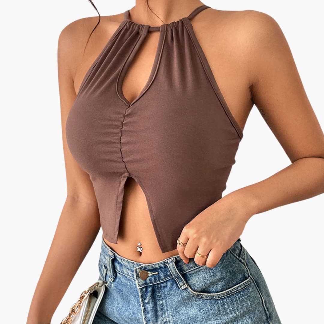 Women's Sleeveless Crop Front Slit Design - VibreMode