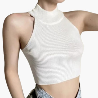 Women's Ribbed Crop Sleeveless High Neck