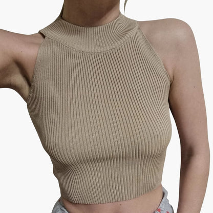 Women's Ribbed Crop Sleeveless High Neck