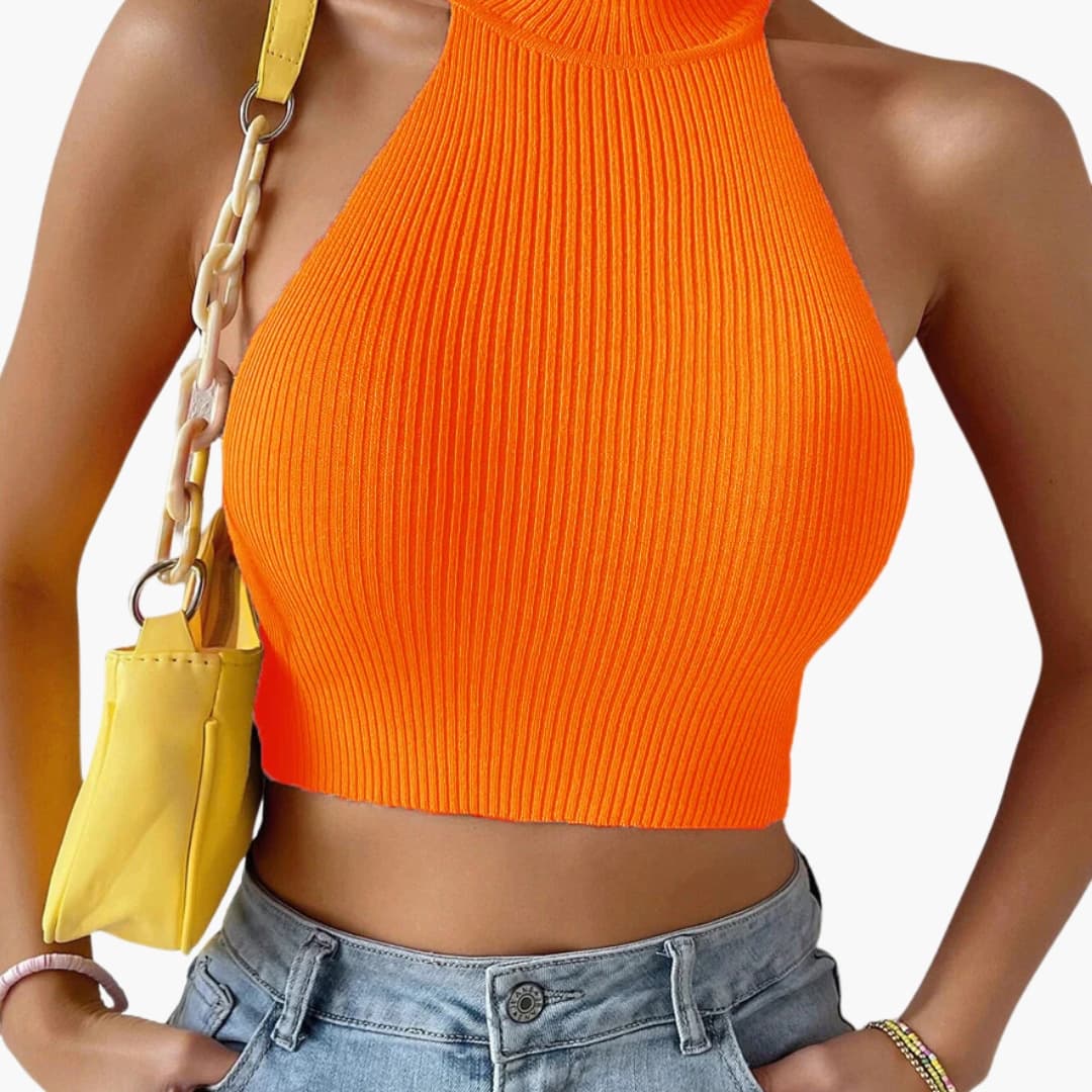 Women's Ribbed Crop Sleeveless High Neck
