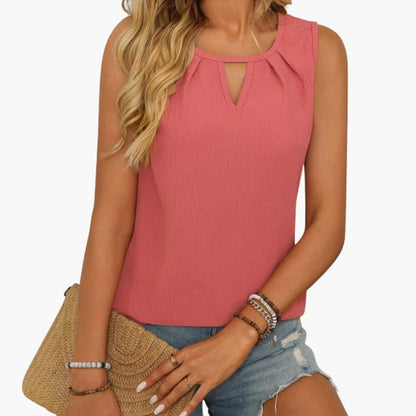 Women's Sleeveless Pleated Keyhole Neck