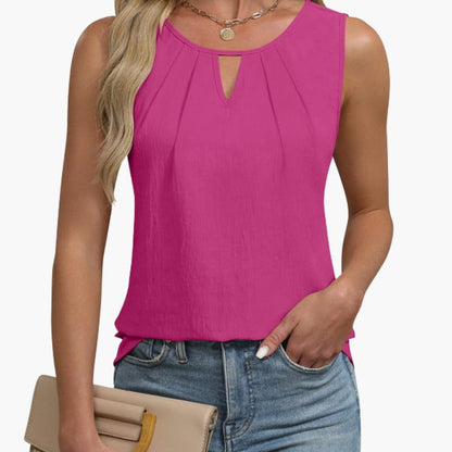 Women's Sleeveless Pleated Keyhole Neck